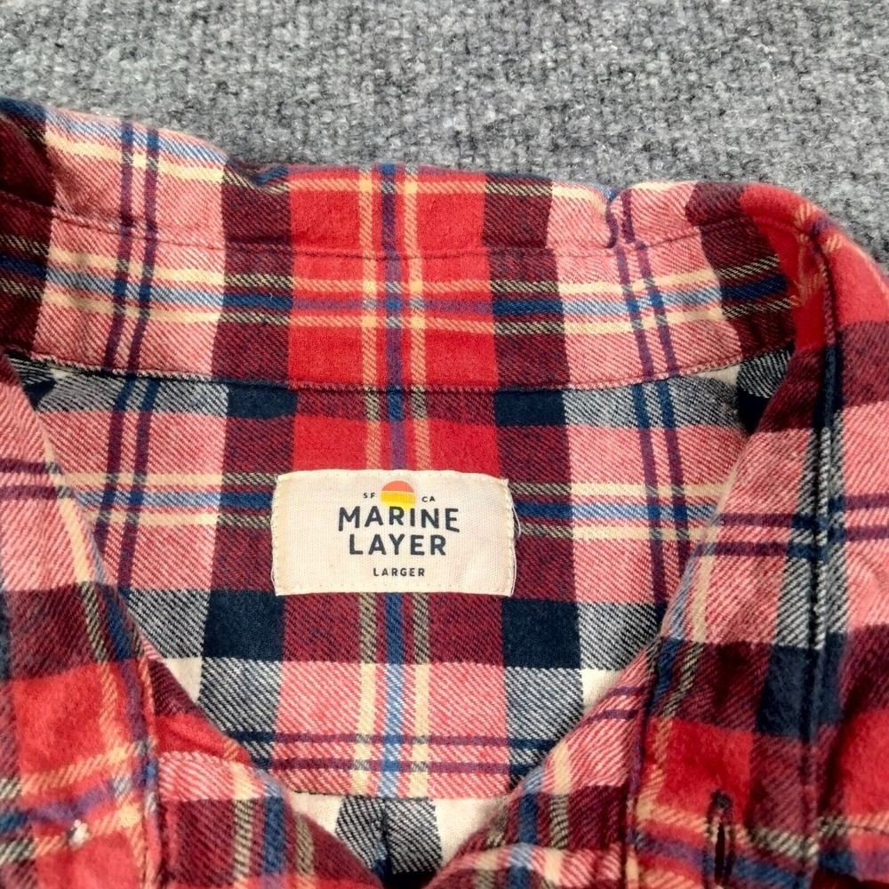 Marine Layer Shirt Mens L Red Cooper Plaid Long Sleeve Casual Button Up - Picture 4 of 11